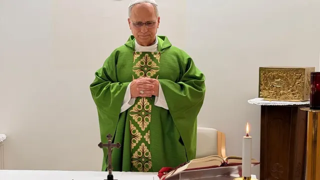 Pope pictured for first time since cancer surgery as he leads mass from hospital